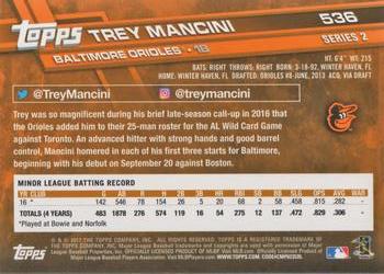 2017 Topps #536 Trey Mancini Back