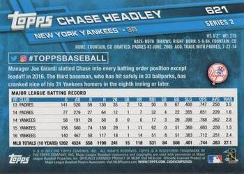 2017 Topps #621 Chase Headley Back
