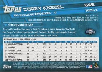 2017 Topps #646 Corey Knebel Back