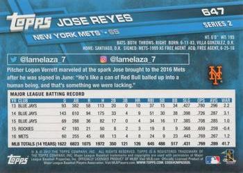 2017 Topps #647 Jose Reyes Back
