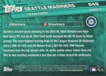 2017 Topps #648 Seattle Mariners Back