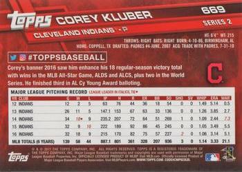 2017 Topps #669 Corey Kluber Back