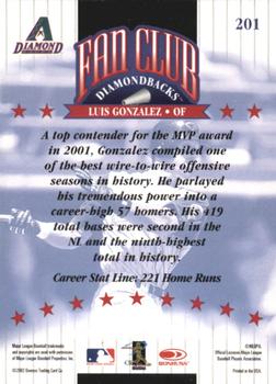 2002 Donruss - Career Stat Line Fan Club Autographs #201 Luis Gonzalez Back
