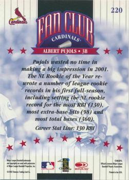 2002 Donruss - Career Stat Line Fan Club Autographs #220 Albert Pujols Back