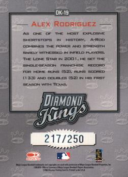 2002 Donruss - Diamond Kings Studio Series #DK-19 Alex Rodriguez  Back