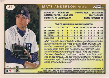 1999 Topps Chrome #21 Matt Anderson Back