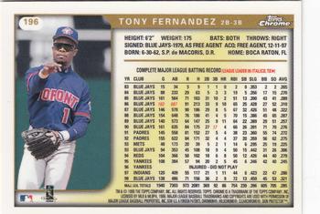 1999 Topps Chrome #196 Tony Fernandez Back