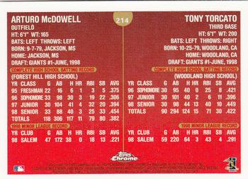 1999 Topps Chrome #214 Arturo McDowell / Tony Torcato Back