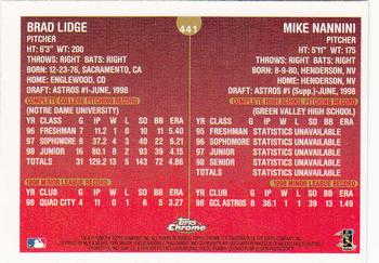 1999 Topps Chrome #441 Brad Lidge / Mike Nannini Back
