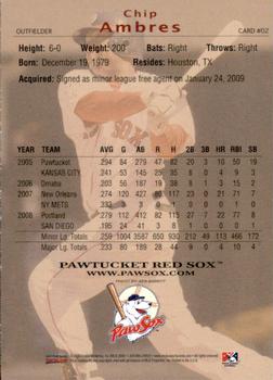 2009 Choice Pawtucket Red Sox #02 Chip Ambres Back