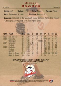 2009 Choice Pawtucket Red Sox #03 Michael Bowden Back