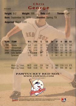 2009 Choice Pawtucket Red Sox #13 Chris George Back