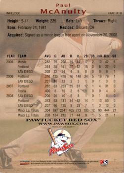 2009 Choice Pawtucket Red Sox #18 Paul McAnulty Back