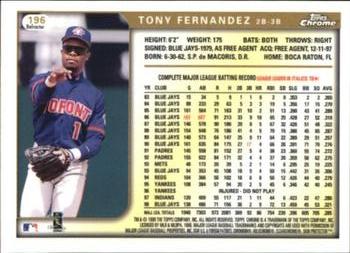 1999 Topps Chrome - Refractors #196 Tony Fernandez  Back