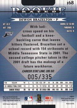 2002 Donruss - Stat Line Career #168 Dewon Brazelton Back