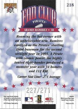 2002 Donruss - Stat Line Career #218 Aramis Ramirez Back