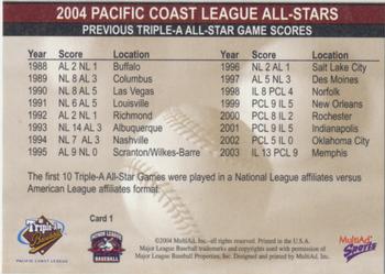 2004 MultiAd Pacific Coast League All Stars #1 Header Card Back