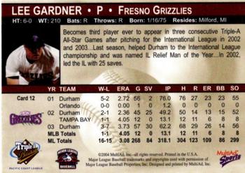2004 MultiAd Pacific Coast League All Stars #12 Lee Gardner Back