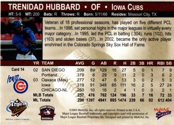 2004 MultiAd Pacific Coast League All Stars #14 Trenidad Hubbard Back