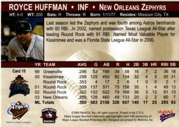 2004 MultiAd Pacific Coast League All Stars #15 Royce Huffman Back