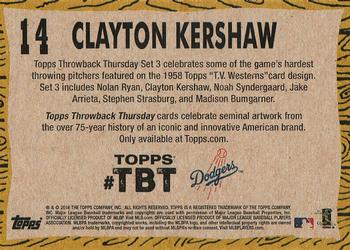 2016 Topps Throwback Thursday #14 Clayton Kershaw Back