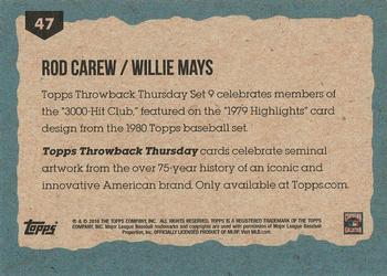 2016 Topps Throwback Thursday #47 Rod Carew / Willie Mays Back