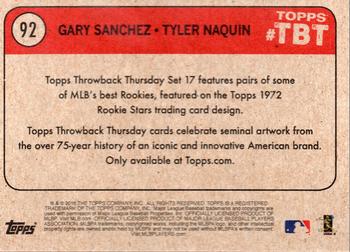 2016 Topps Throwback Thursday #92 Gary Sanchez / Tyler Naquin Back