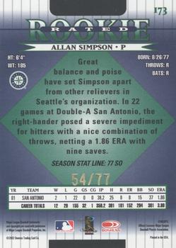 2002 Donruss - Stat Line Season #173 Allan Simpson Back