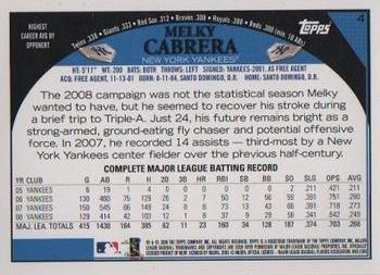 2009 Topps Yankee Stadium Opening Day #4 Melky Cabrera Back