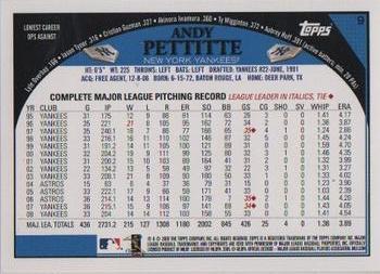 2009 Topps Yankee Stadium Opening Day #9 Andy Pettitte Back