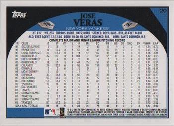2009 Topps Yankee Stadium Opening Day #20 Jose Veras Back