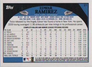 2009 Topps Yankee Stadium Opening Day #21 Edwar Ramirez Back