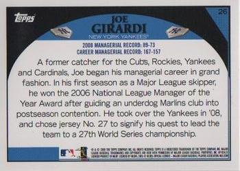 2009 Topps Yankee Stadium Opening Day #26 Joe Girardi Back