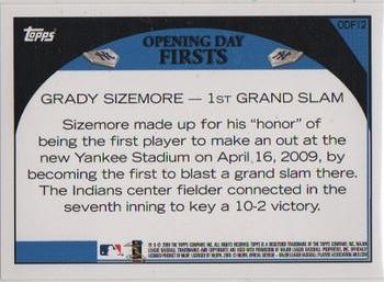 2009 Topps Yankee Stadium Opening Day #ODF12 Grady Sizemore Back