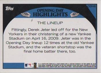 2009 Topps Yankee Stadium Opening Day #ODH6 The Lineup Back