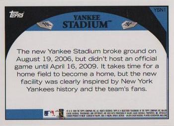 2009 Topps Yankee Stadium Opening Day #YSN1 Yankee Stadium Back