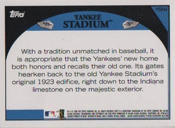 2009 Topps Yankee Stadium Opening Day #YSN4 Yankee Stadium Back