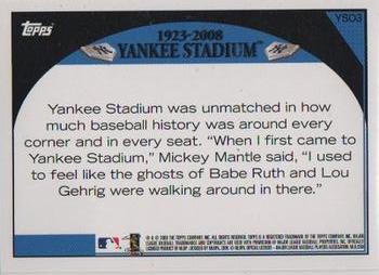 2009 Topps Yankee Stadium Opening Day #YSO3 Yankee Stadium Back