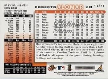 1998 Score Baltimore Orioles - Platinum Team #1 Roberto Alomar Back