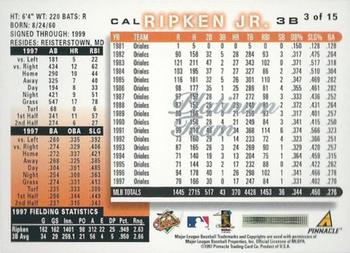 1998 Score Baltimore Orioles - Platinum Team #3 Cal Ripken Jr. Back