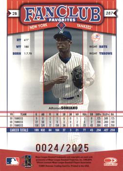 2002 Donruss Best of Fan Club - Autographs #287 Alfonso Soriano Back