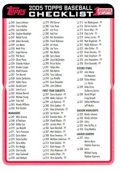 2005 Topps - Checklists Red #2 Checklist Series 1: 243-367 and Inserts Front