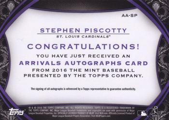 2016 Topps The Mint - Arrivals Autographs Purple #AA-SP Stephen Piscotty Back