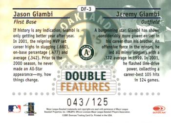 2002 Donruss Best of Fan Club - Double Features #DF-3 Jason Giambi / Jeremy Giambi  Back