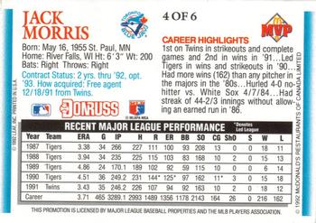 1992 Donruss McDonald's MVP - Blue Jays Gold #4 Jack Morris Back