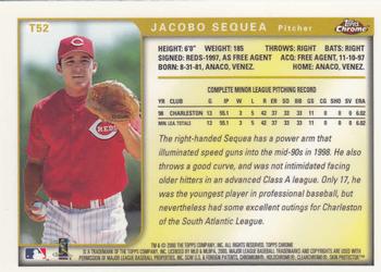1999 Topps Chrome Traded and Rookies #T52 Jacobo Sequea Back