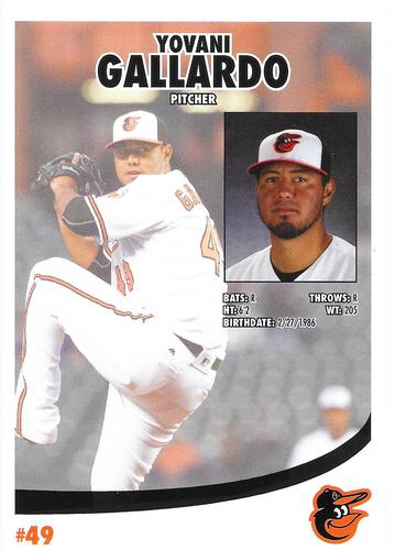 2016 Baltimore Orioles Photocards #NNO Yovani Gallardo Back
