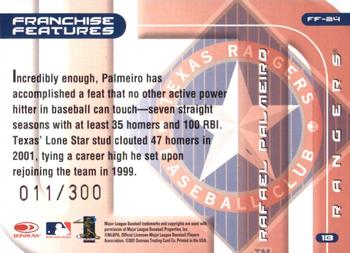 2002 Donruss Best of Fan Club - Franchise Features Autographs #FF-24 Rafael Palmeiro Back