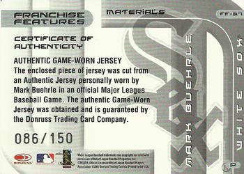 2002 Donruss Best of Fan Club - Franchise Features Materials #FF-37 Mark Buehrle Back