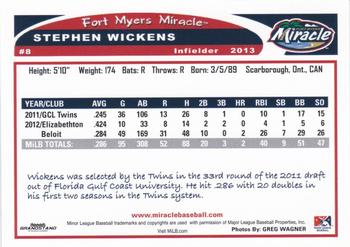 2013 Grandstand Fort Myers Miracle #NNO Stephen Wickens Back